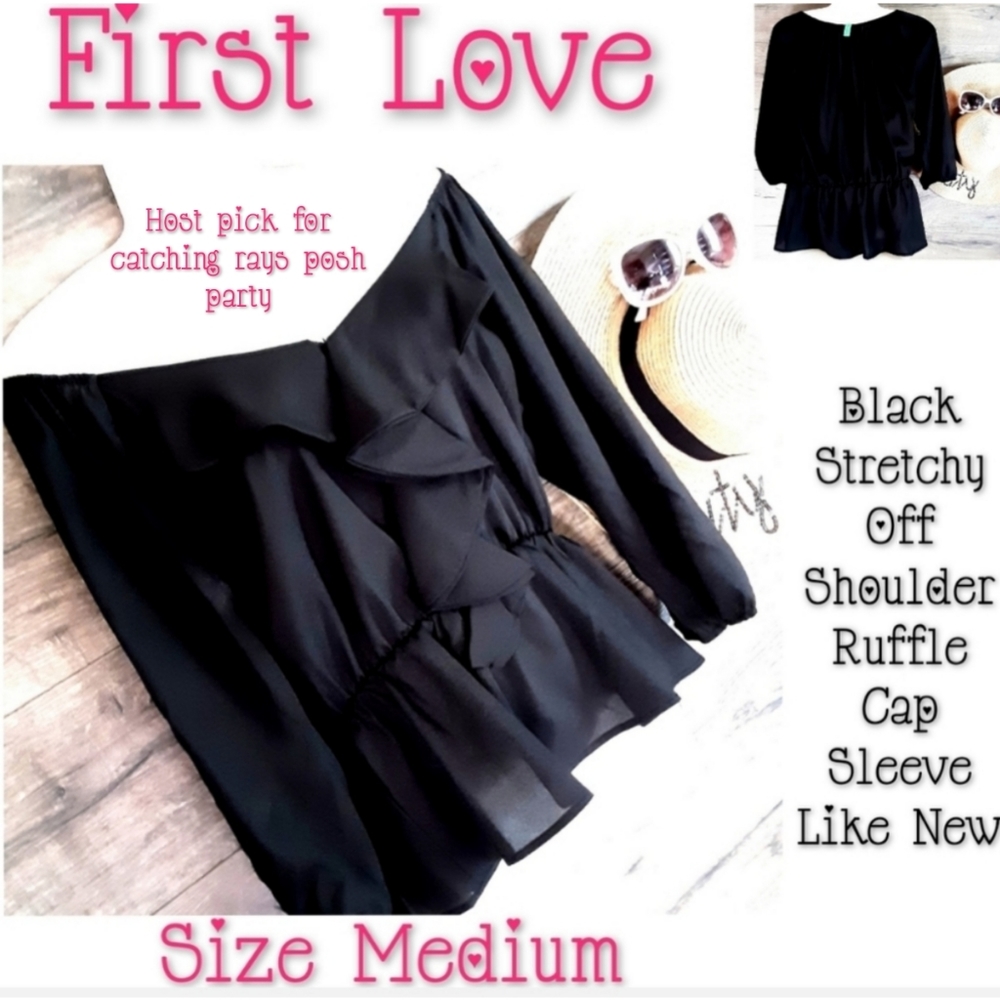 First Love Top Size M Peplum Ruffle Stretch EUC